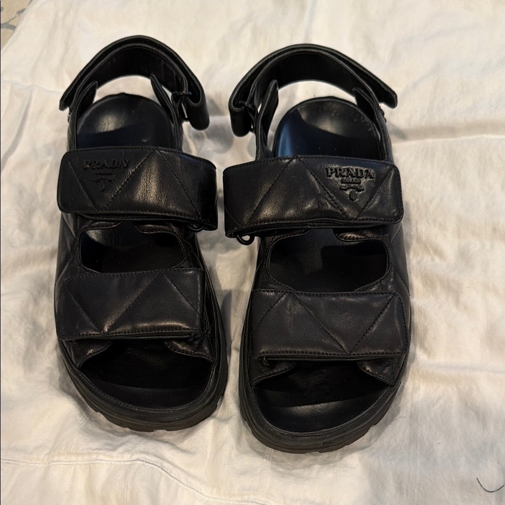 Prada Black Quilted Leather Sport Sandals